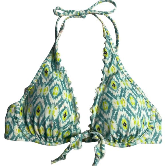 Victoria's Secret 32C Halter Bikini Swim Top Underwire Green Geometric - Picture 1 of 5